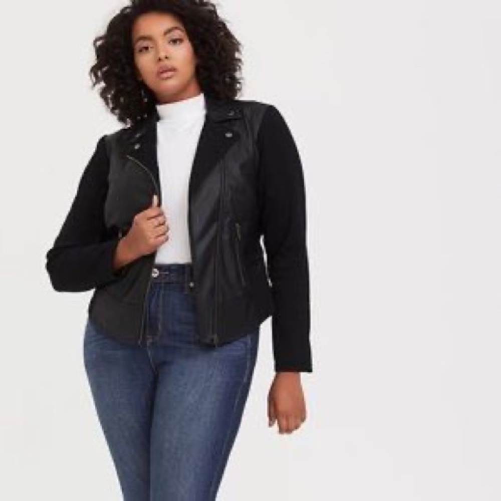 TORRID - Black Faux Leather Ponte Jacket - 3X